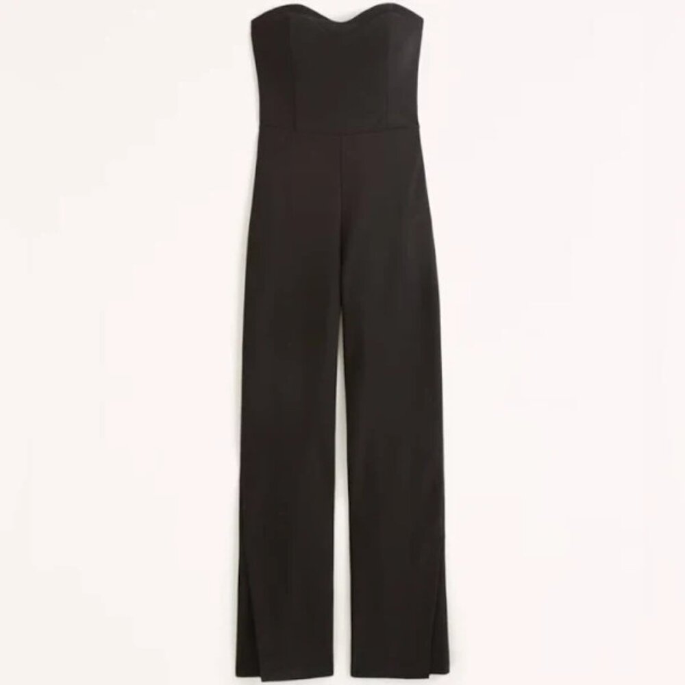 Abercrombie & Fitch Black Strapless Wide-Leg Jumpsuit